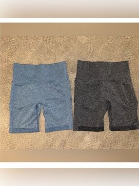 Woman’s Stretch Booty Contour Biker Shorts - Blue and Dark Gray
